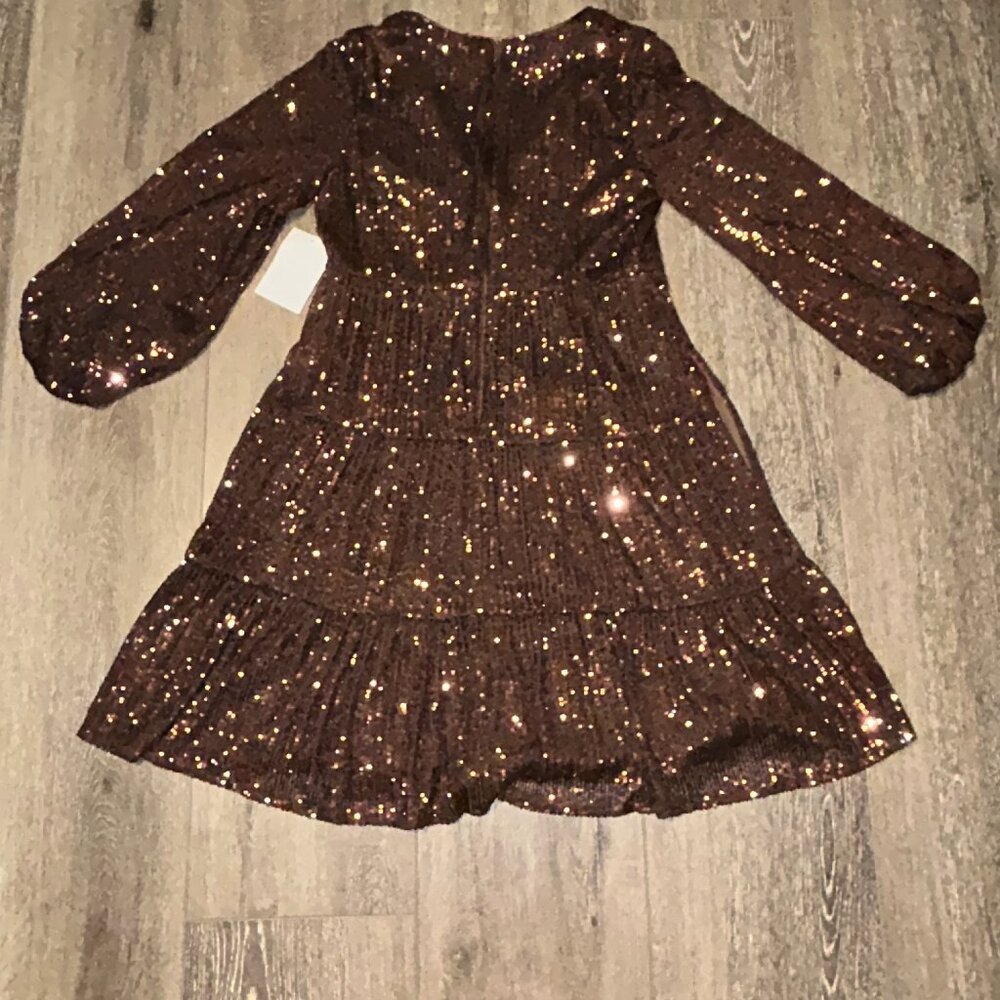 Eliza J Women's Brown Sequins Tiered Lined Stretch Fit & Flare Dress Size 6 NWT - Picture 11 of 11